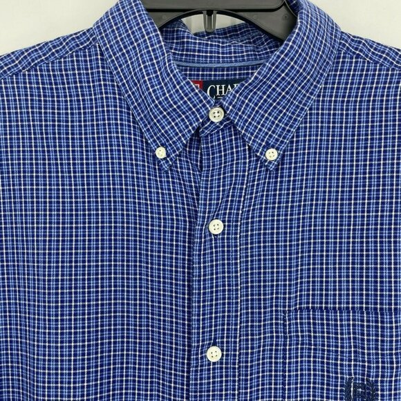Chaps Shirt Men's L Blue White Plaid Front Patch Pocket Long Sleeves Button Down - Picture 7 of 10
